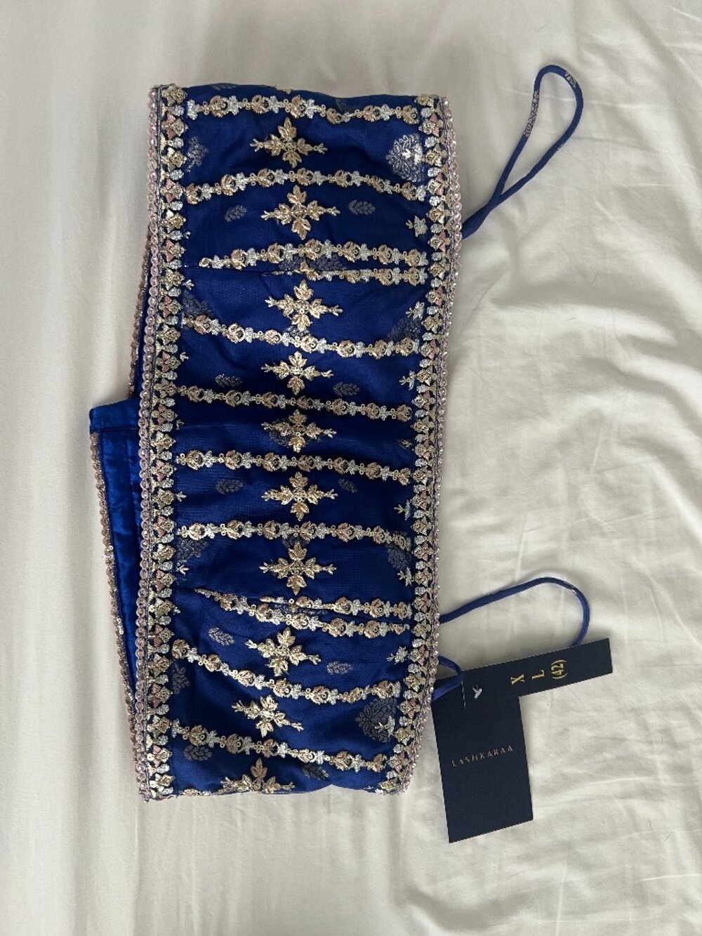 Lashkaraa Royal Blue Embroidered Brocade Lehenga - Picture 7 of 7